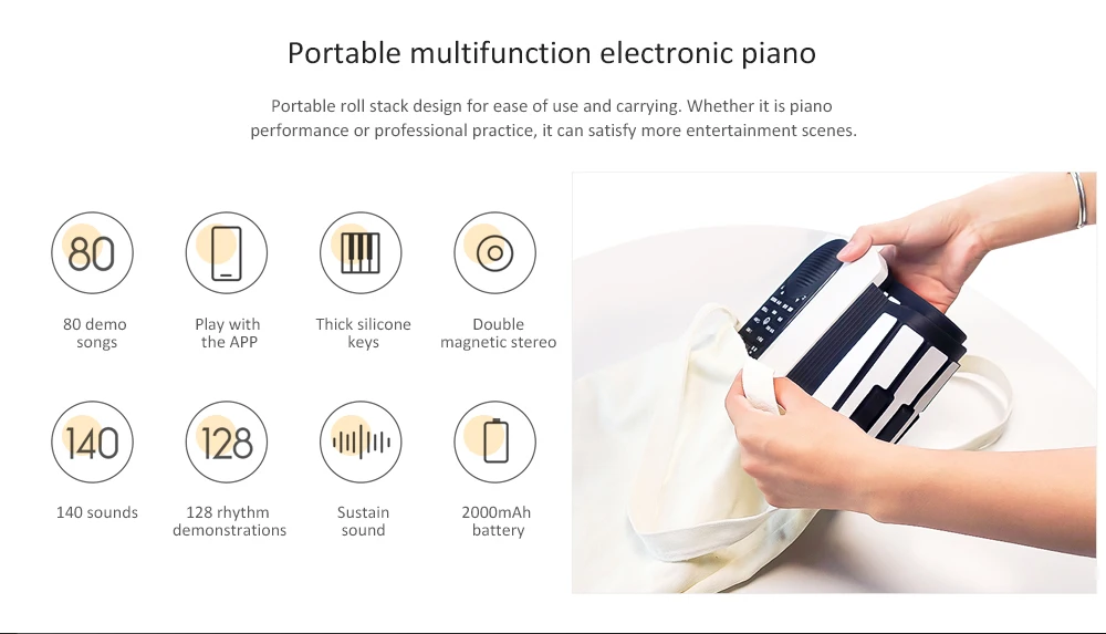 Xiaomi Youpin Vvave 61/81 KeysSound плавающий ручной рулон портативный рулонный электронный пианино 128 Ритм 140 звук