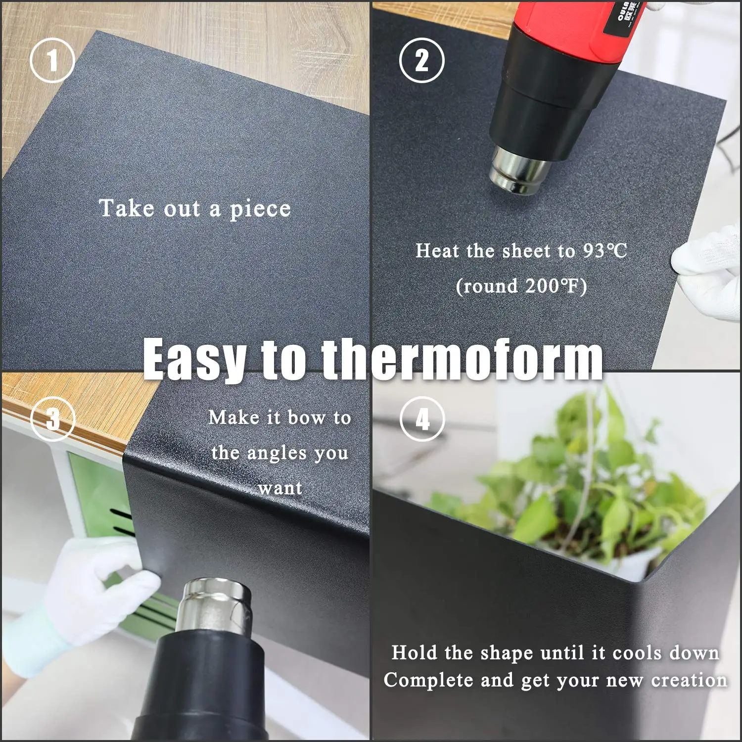 2pcs Black Abs Plastic Sheet Board Model Solid Flat for DIY Materials for Home Decor Handcrafts Matte Textured Finish