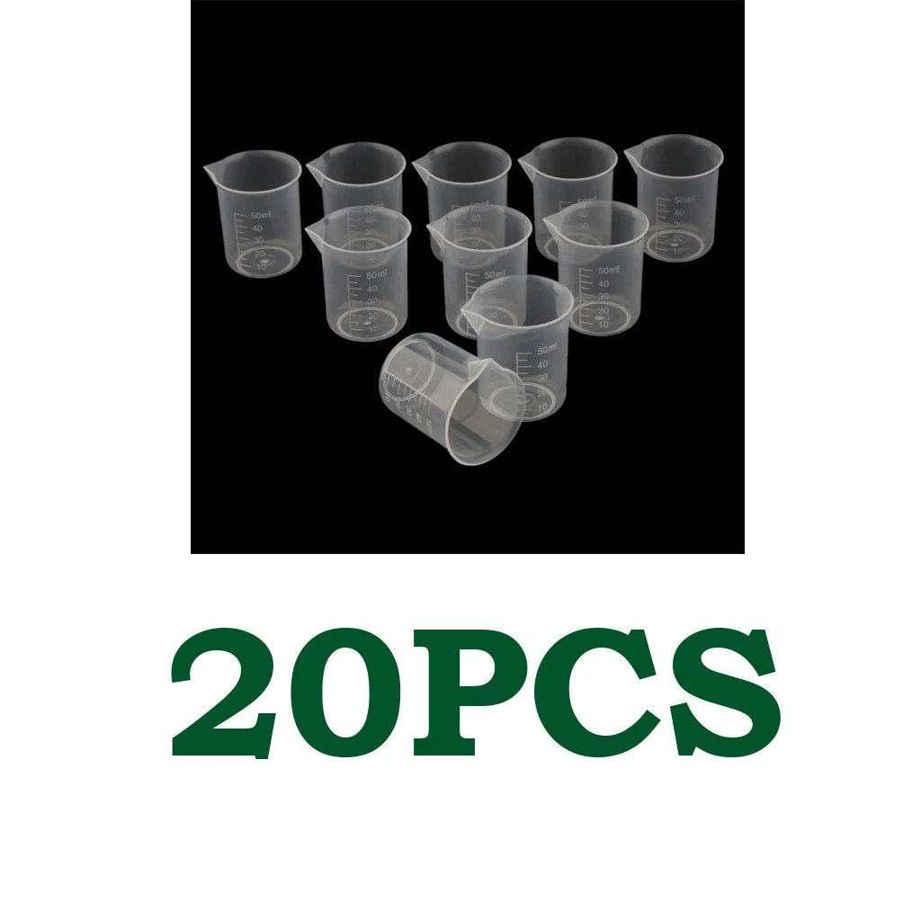 20 X Lab Plastic Graduated Measuring Beaker Liquid Cup Container 50ml