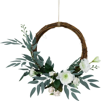 

Natural Garlands Front Door Wreaths, Artificial Willow Leaves Hanging Wreath for Indoor Outdoor Wedding Decoration