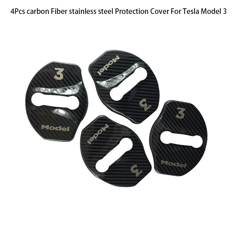 

For Tesla Model 3 Car Door Lock Protection Cover Trim Carbon Fiber Pattern 4Pcs