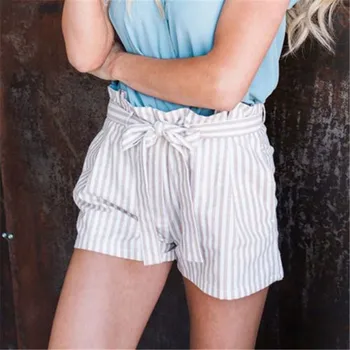 

Fashion Summer Lady Shorts Elastic Waist Casual Shorts Loose Drawstring High Waist Striped Short Casual Plain Shorts Hot S-XL