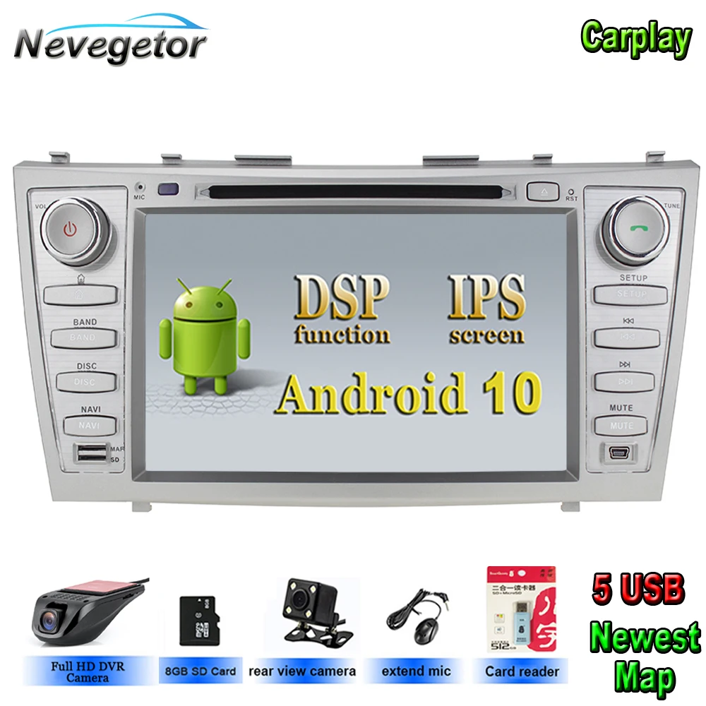 Автомобильный мультимедийный плеер DSP Android 10 IPS для Toyota Camry AURION 2007 2008 2009 2010 2011 WiFi