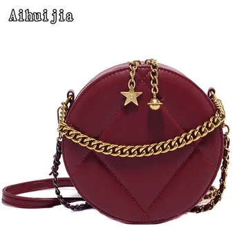 

2020 New Women's Shoulder Messenger Bag Designer Chain Handbags Fashion Shoulder Strap Plaid Leather Solid Color Small Round Bag