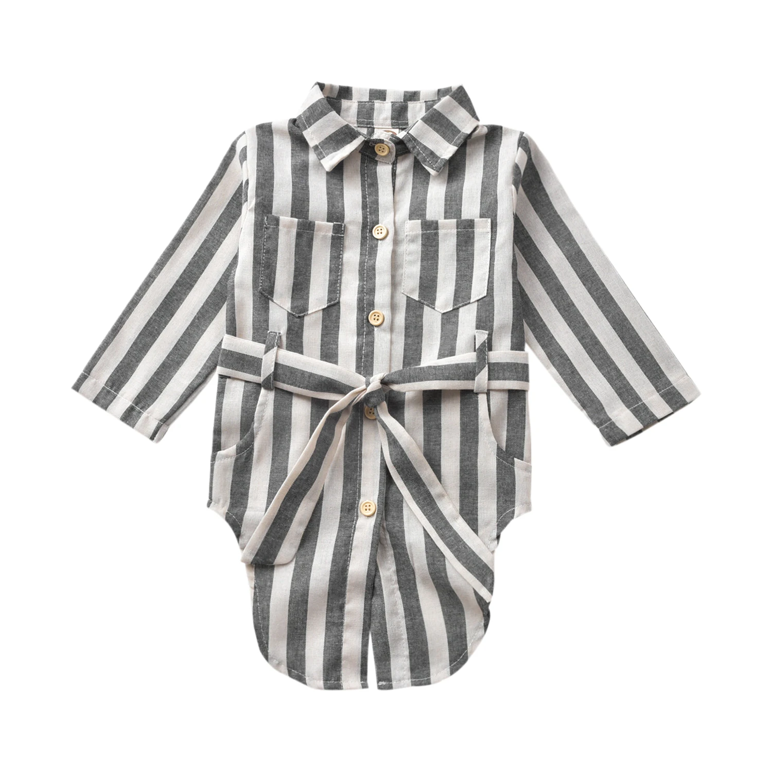 Весенне-осенняя одежда для малышей, повседневные полосатые рубашки на пуговицах для маленьких девочек, платье, футболка, топы, одежда
