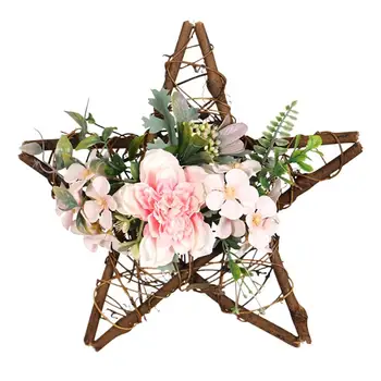 

Simulated Camellia Garland Five-star Pendant Wreath Wall Door Wreath for Garden Wedding Festival Celebrations (Pink)