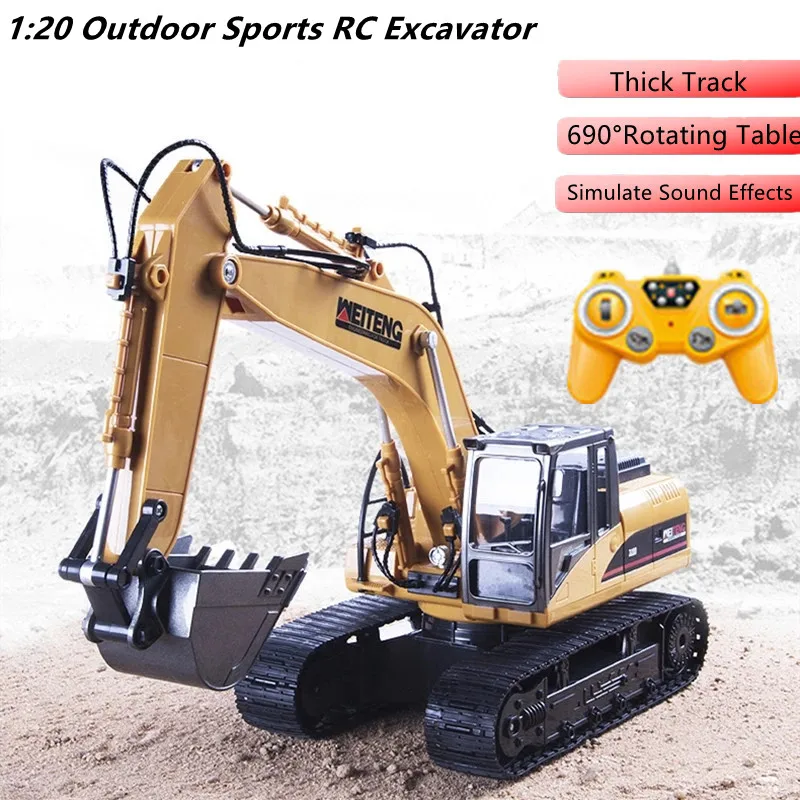 

Alloy Bucket Remote Control Truck 2.4G 1:20 Cool Light Automatic Presentation 690° Rotating Simulation Sound RC Excavator Truck