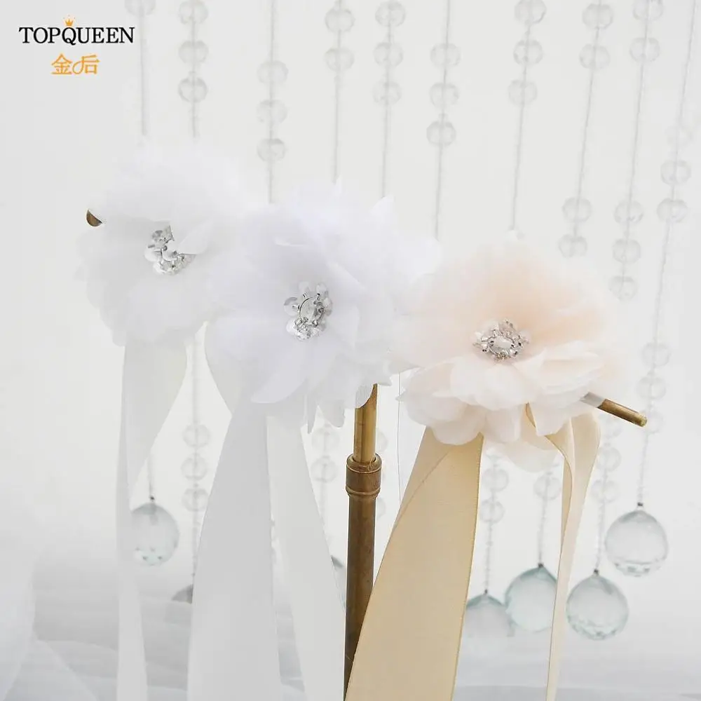 Пояс невесты TOPQUEEN S173 с цветами для свадьбы пояс подружки регулируемый белый