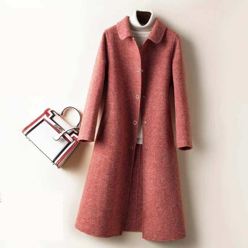 Осенне-зимнее женское высококачественное двустороннее кашемировое пальто корейское свободное теплое длинное пальто повседневное