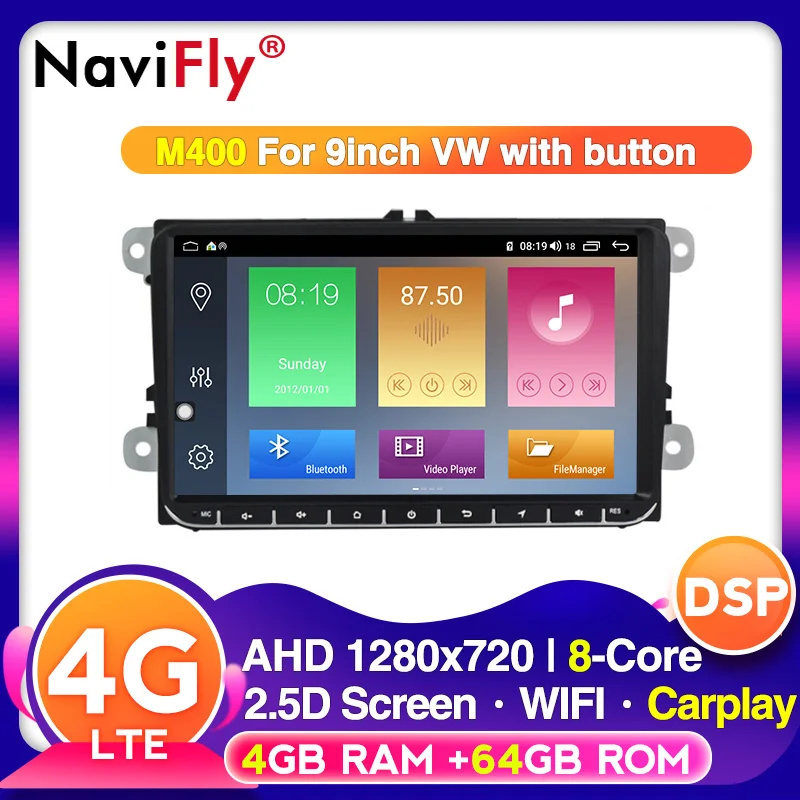 Автомагнитола NaviFly с голосовым управлением 4 Гб ОЗУ 64 ПЗУ 2din Android 10 для Volkswagen VW Golf