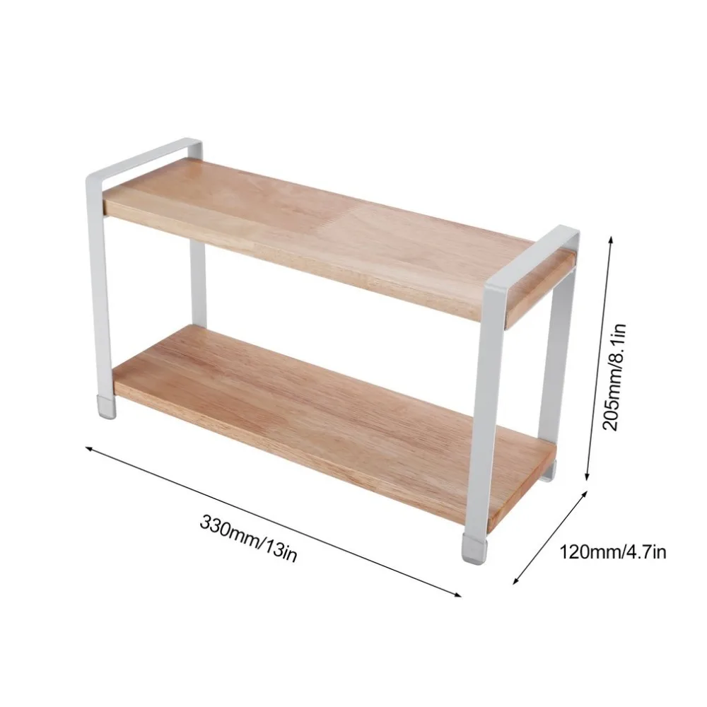 2 Layers Kitchen Wooden Spices Rack Free Standing Shelf Rack Glass Pot Jars Seasoning Bottle Storage Racks Organizer Holder