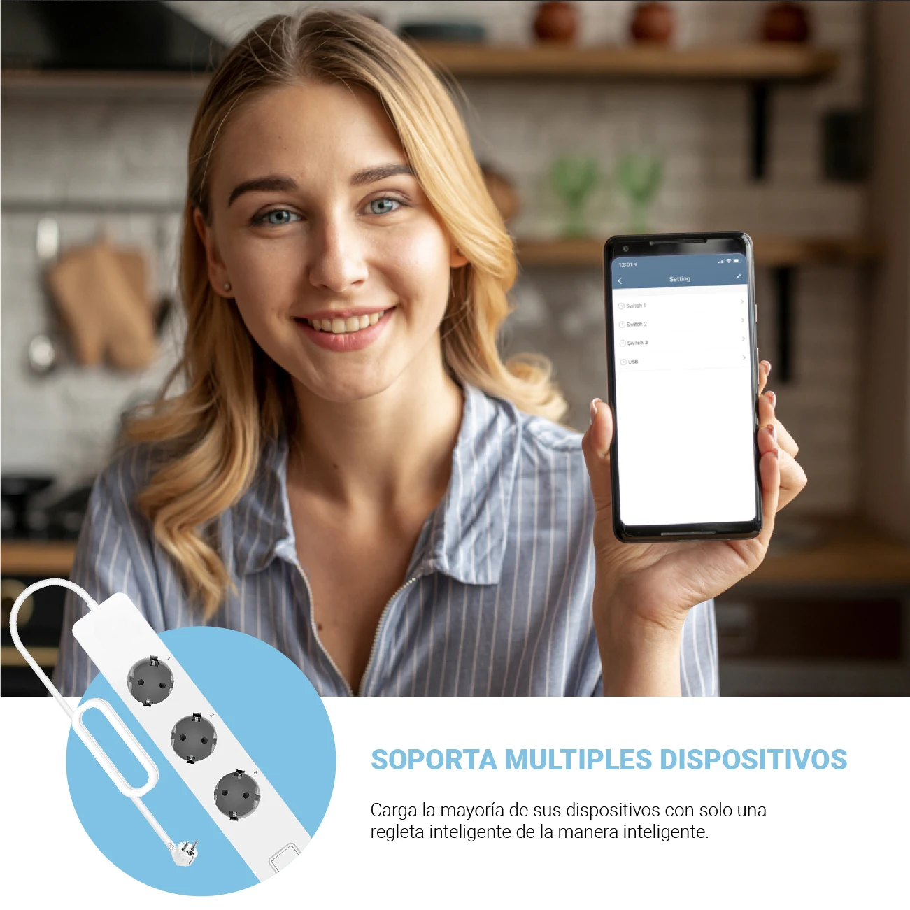 Régua de Tomada Inteligente com Wifi e Controle de Voz Funciona com Alexa Home e Assistente Entradas Tomada Inteligente eu 3 Google 2 Usb - Image 5