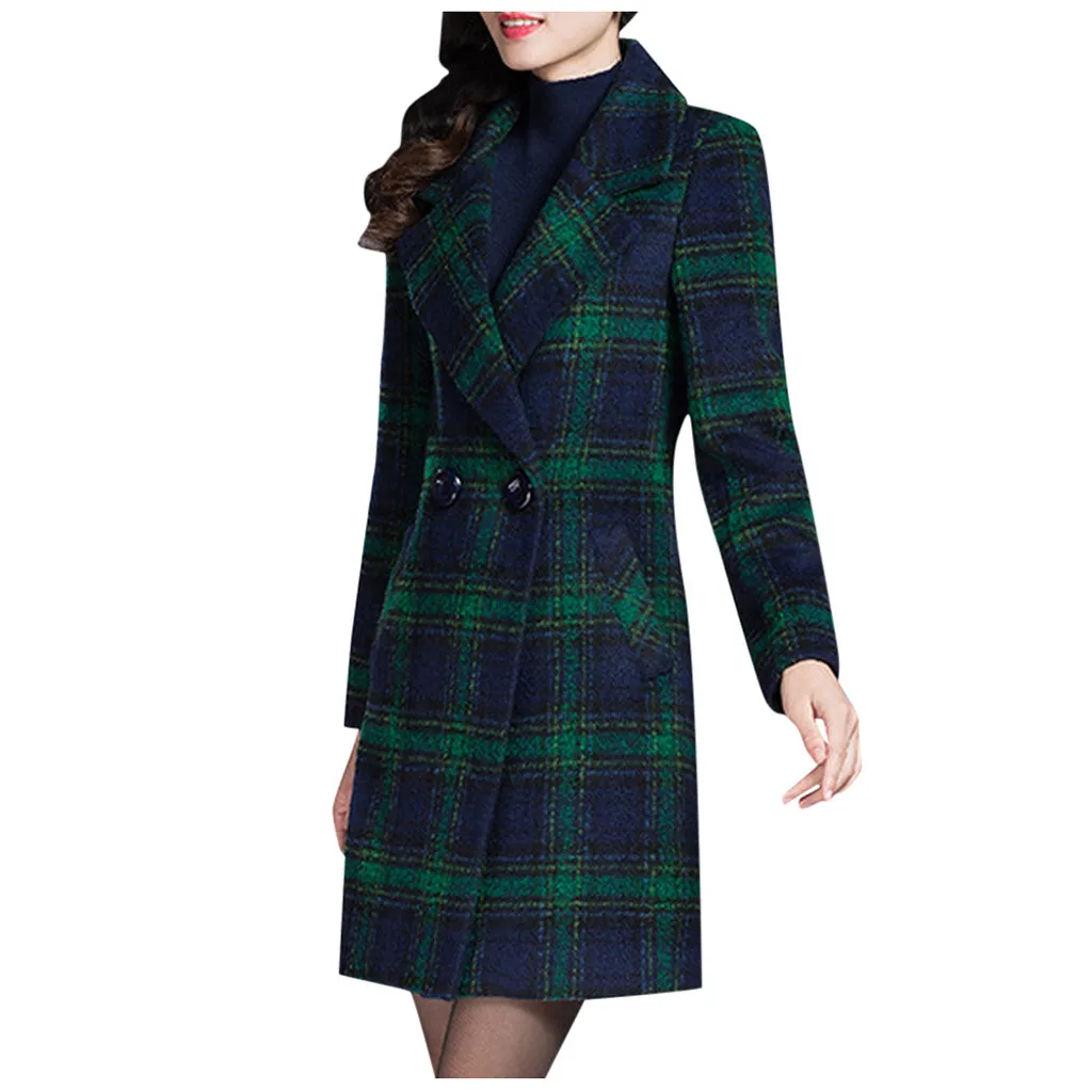 Женское теплое пальто зимнее модное пальто в клетку с длинным рукавом средней длины шерстяное пальто высокого качества свободное супер теплое шерстяное повседневное пальто