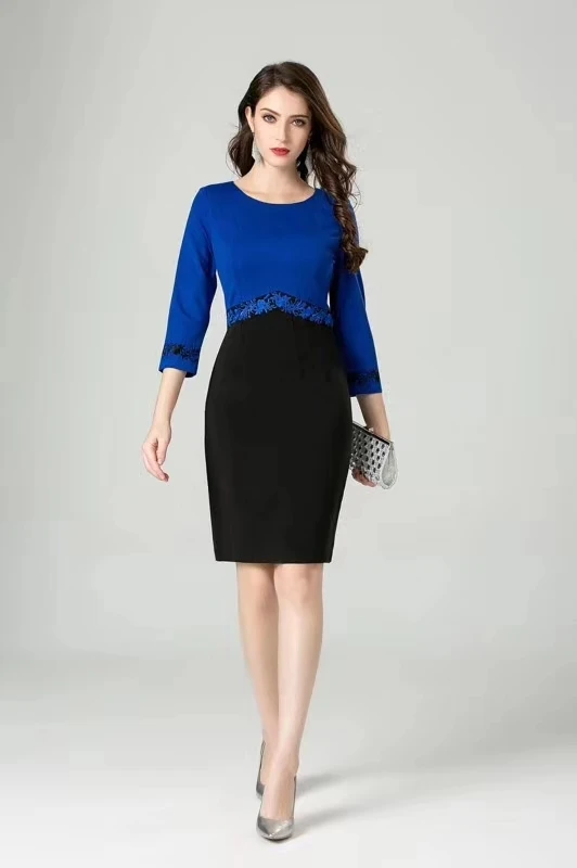 3XL 2XL платье Vestidos De Fiesta весеннее голубое оранжевое платье женское с круглым вырезом и вышивкой люрексом вечерние платья до колена с рукавом 3/4