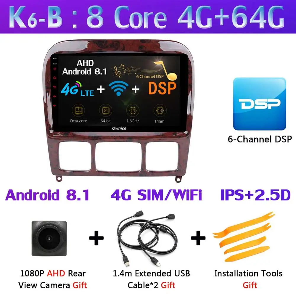 K6-B 360 ° камера 4G LTE Android 9,0 4G+ 64G gps радио gps CarPlay SPDIF DSP Автомобильный плеер для Mercedes Benz S CL Класс W220 W215 - Цвет: K6-B
