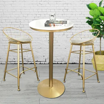 

Nordic Gold-plated Brushed Tea Table Marble Stainless Steel Reception Desk Bar Table Modern Side Coffee Table