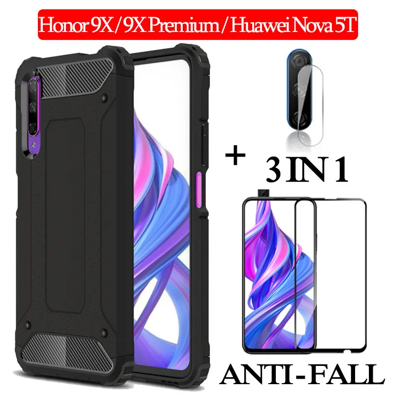 3 в 1 стекло + защитный чехол хонор 9x премиум на honor premium Жесткий huawey nova5 t t5 хуавей