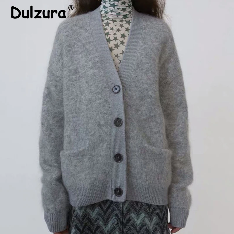 

Fuzzy Wool Mohair Blended Knit Cardigan Sweater 2019 Fashion Basic Solid Single Breasted Jumper Top Winter Thick Warm Soft Coat