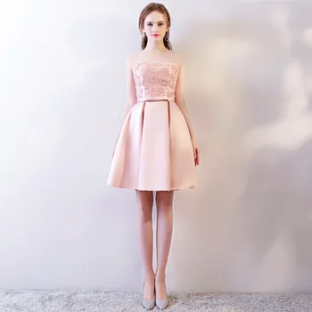 

2019 New Simple Classic Satin Short Evening Dress O Sleeveless Slim Plus Size Party Sister Evening Gown Lace Up Robe De Soiree