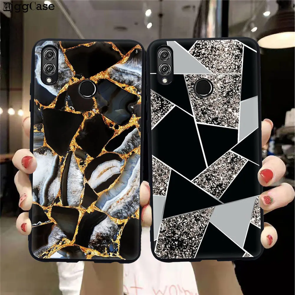 Мягкий силиконовый чехол с мраморным узором для Huawei Honor 9 10 20 Lite Pro 8X 8C 9X Y9 2019 черный
