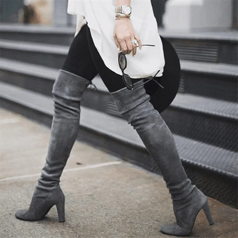 

Women High Heel Long Boots Women Over the Knee Stretch Sexy Fashion Shoes 2019 New Wild SuedeTrend Tie Boots