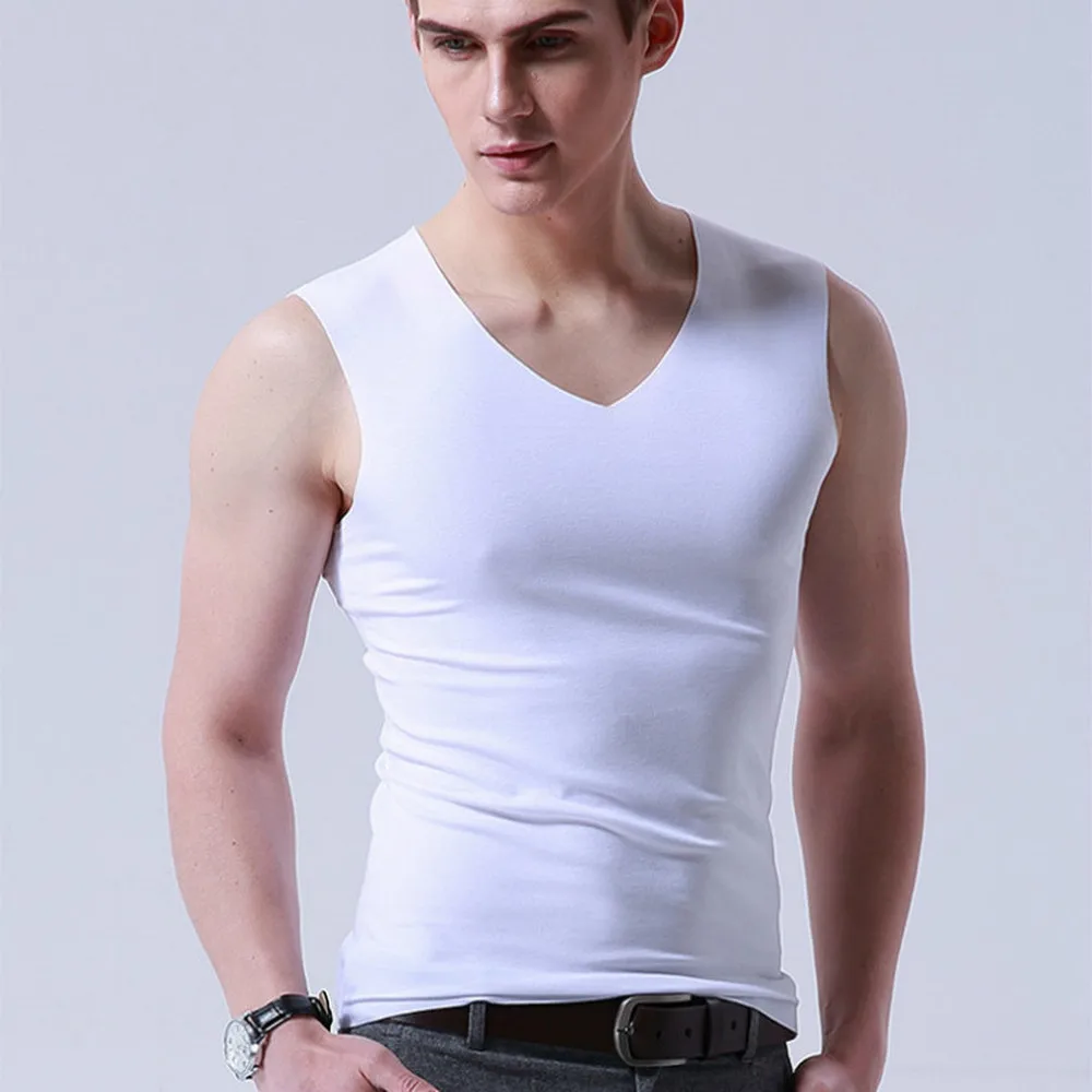 

2020 Men's Ice Silk Vest Summer No Trace New Large Size V-neck Wide Shoulder Bottoming Shirt Solid Color Sports Breathable Vest