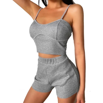 

Women's Pajamas Short Set Cami Crop Top Basic Bra and short two pieces sets club outfit clothes