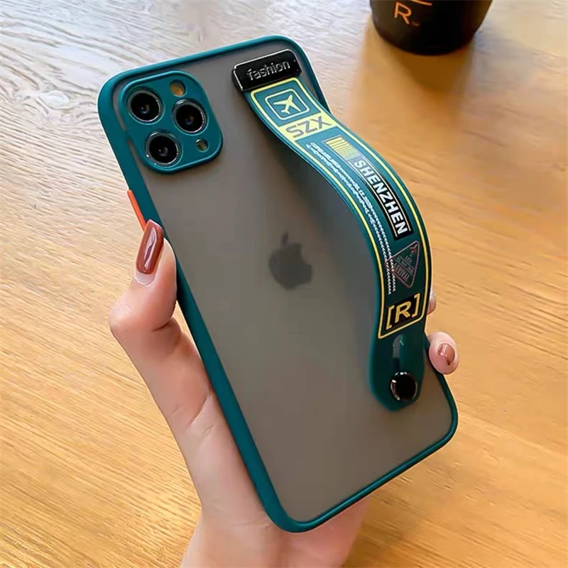 Модный Защитный матовый чехол с ремешком на запястье для телефона iPhone 12 11 Pro Max XR SE