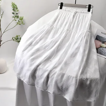 

2020 High Qualty Women Summer Pink Skirt Stretch High Waist Women Boho White Long Skirt With Lining Faldas Jupe Femme Saia