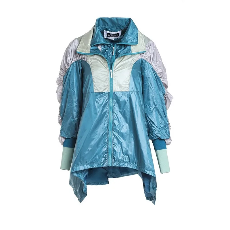 

TVVOVVIN 2019 Autumn New Fashion Trend Clothing Clothing Style Mixed Color Fake Two-piece Pleated Waterproof Jacket X259