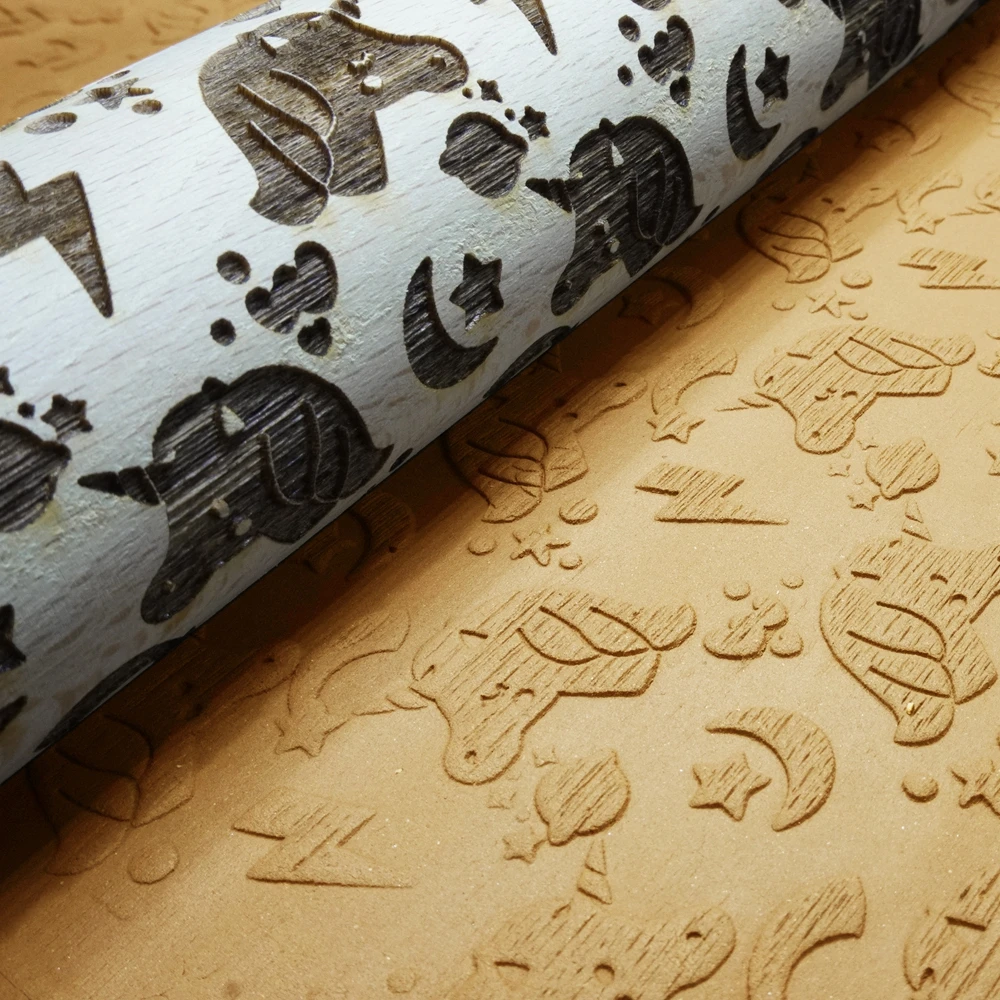 Durable Embossing Rolling Pin Unicorn Pattern Cookie Tool Rolling Pin Kitchen Supplies Noodle Maker Tool Dropshipping