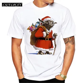 

2019 Men Santa Yoda Printed T-Shirt Hipster Funny Cool T Shirts Short Sleeve Casual Tops