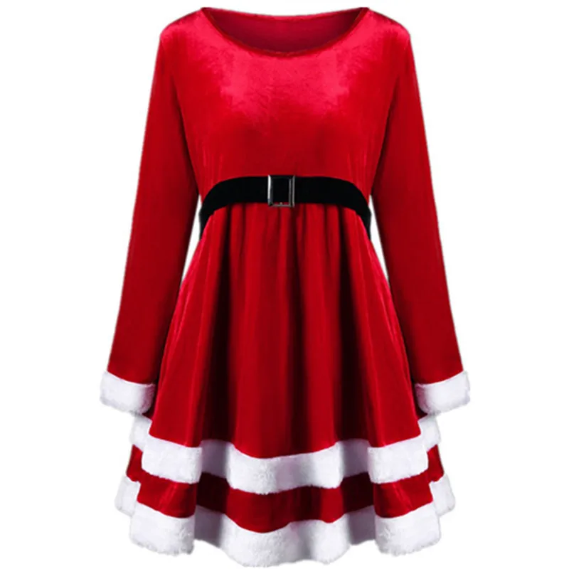 

Christmas Womens Designer Panelled Dress Womens Crew Neck Dresses Fashion Womens Party Dresses with Sashes