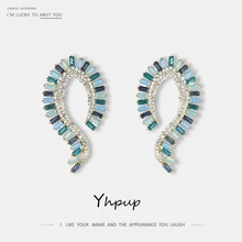 Yhpup, трендовые серьги-гвоздики с геометрическими кристаллами, роскошные серьги-гвоздики с очаровательными камнями, женские вечерние серьги, Новинка