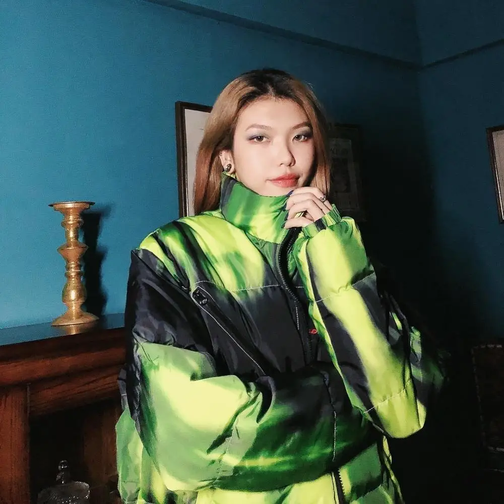 Уличный тренд в стиле хип-хоп, зима, новое, BF tie dye, постепенно утолщенное хлопковое пальто с подкладкой, женское корейское Свободное пальто, парки