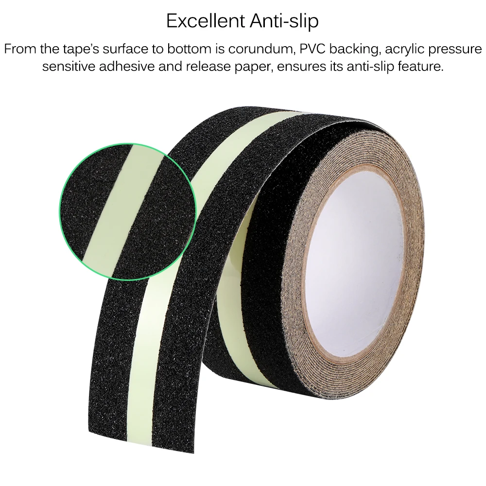 1PC PVC Frosted Surface Anti-Slip Tape Glow In Dark Grip Traction Tape Abrasive Stairs Tread Step Safety Tape 5cm*5M 5cm*3M