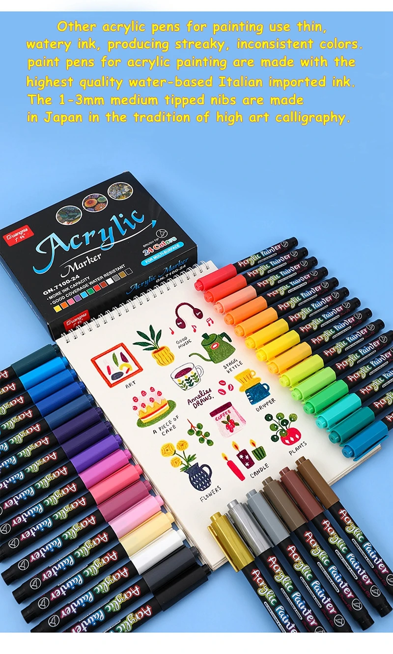 36 Colors Acrylic Paint Pens Acrylic Brush Marker Pens for Rock Painting, Stone, Ceramic, Glass, Wood, Canvas ,DIY Card Making.