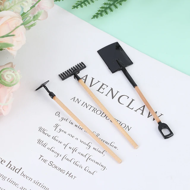 1/3Pcs 1:12 Scale Dollhouse Miniature Shovel Hoe And Pitchfork Farming Tools Fairy Garden Accessories Furniture Toys 2