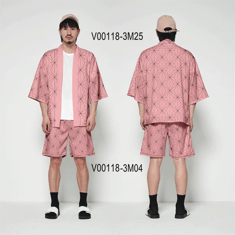 V00118 WAMNI японские комплекты кимоно летняя уличная 3D рубашка и шорты Harajuku Кимоно Кардиган для мужчин рукав "летучая мышь" комплект из двух предметов - Цвет: V00118