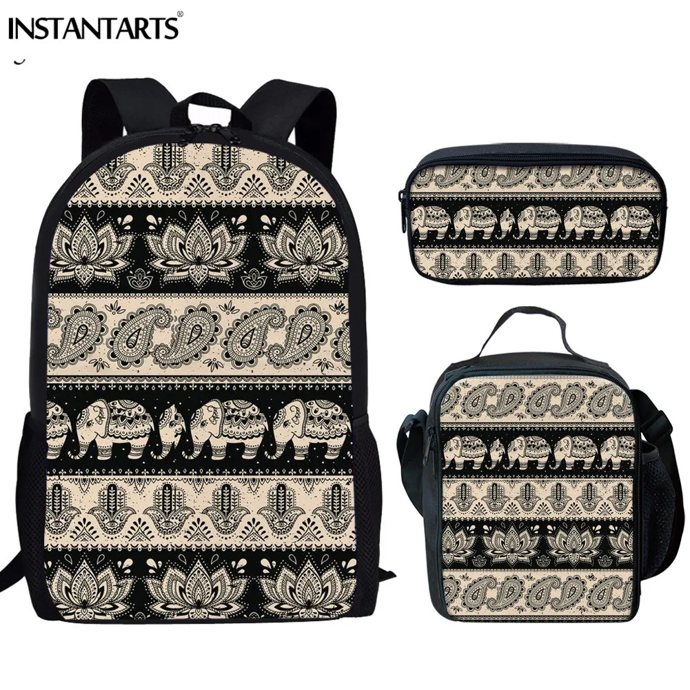 

INSTANTARTS 3D Indian Elephant Vintage Prints Backpack Junior High Student School Bag Daily Rucksack for Teens Book Bag Mochilas