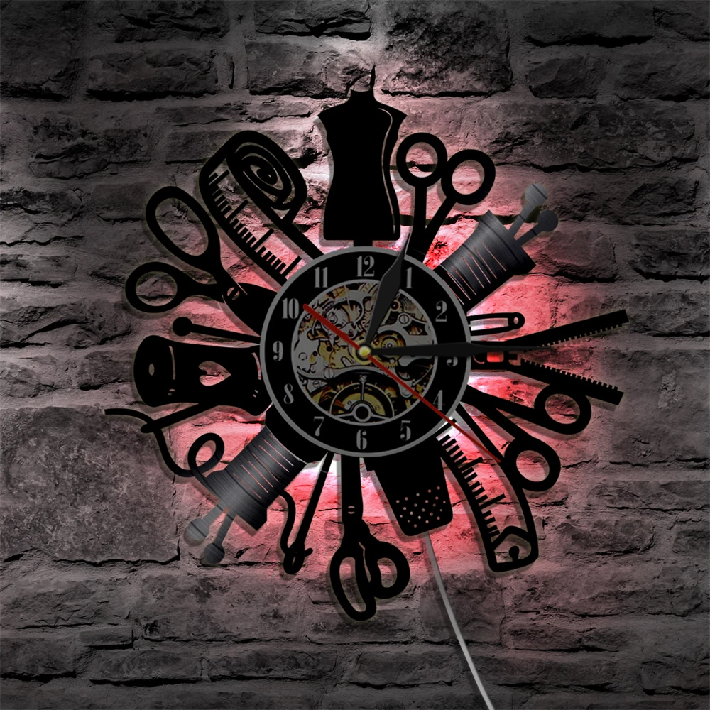 Старинная швейная машина настенные часы лоскутное Виниловая пластинка настенные художественные декоративные часы Модный магазин Декор настенный знак Ретро идея подарка