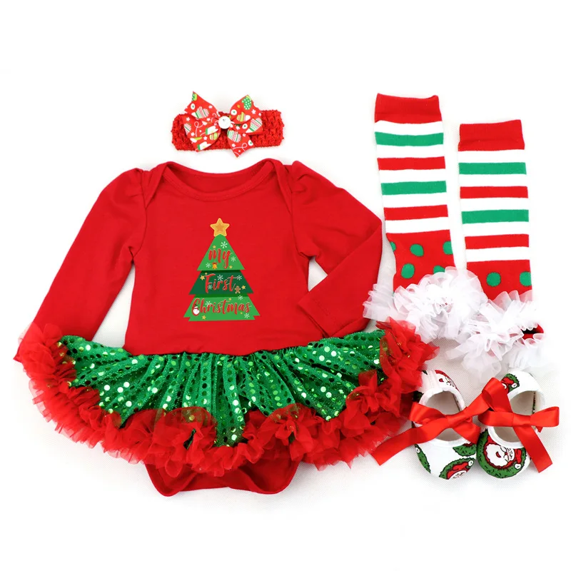 Модная одежда с длинным рукавом, юбка-брюки, пачка, chifforn ползунки для малышей с новогодней елкой Санта-Клауса в горошек и в полоску, дизайн; гетров; повязка на голову; 4 шт./компл. наряд - Цвет: 37
