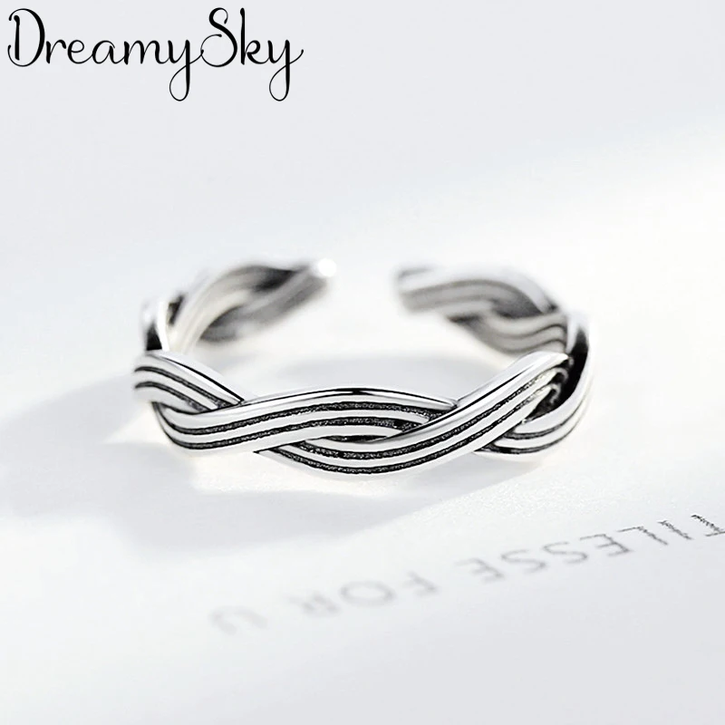 DreamySky, тренд, 925 пробы, серебряная волна, кольца для мужчин и женщин, бохо, Винтажные Ювелирные изделия, регулируемый размер, кольца на палец