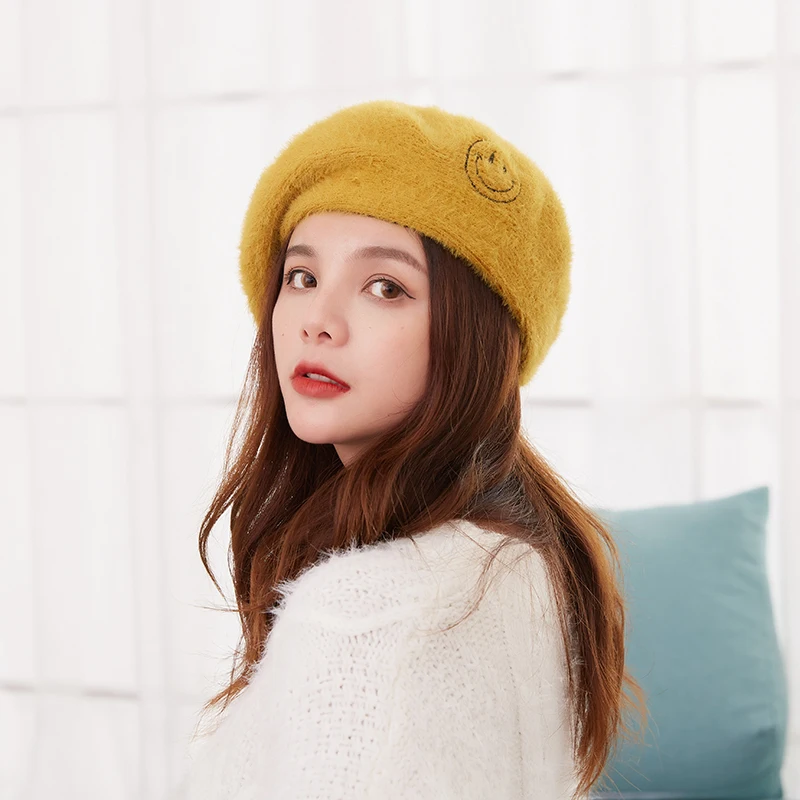 

Wool Beret Hats Women Fashion Flat Top Embroidery Berets Caps Autumn Winter