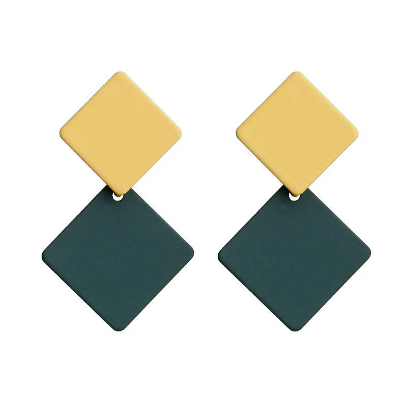 

Korean version of the new alloy paint geometric square color matching pendant earrings exaggerated fashion simple wild retro