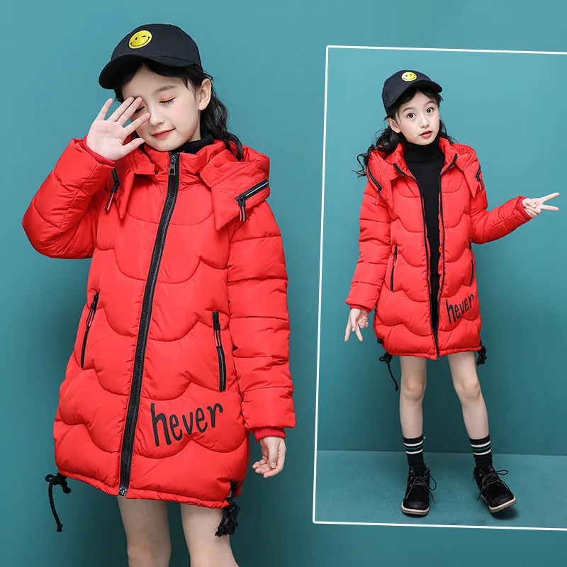 

Girls New Style Fashion Korean-style 2018 Middle And Large Children Zipper Lettered Splittable Hooded Hand Cotton-padded Clothes