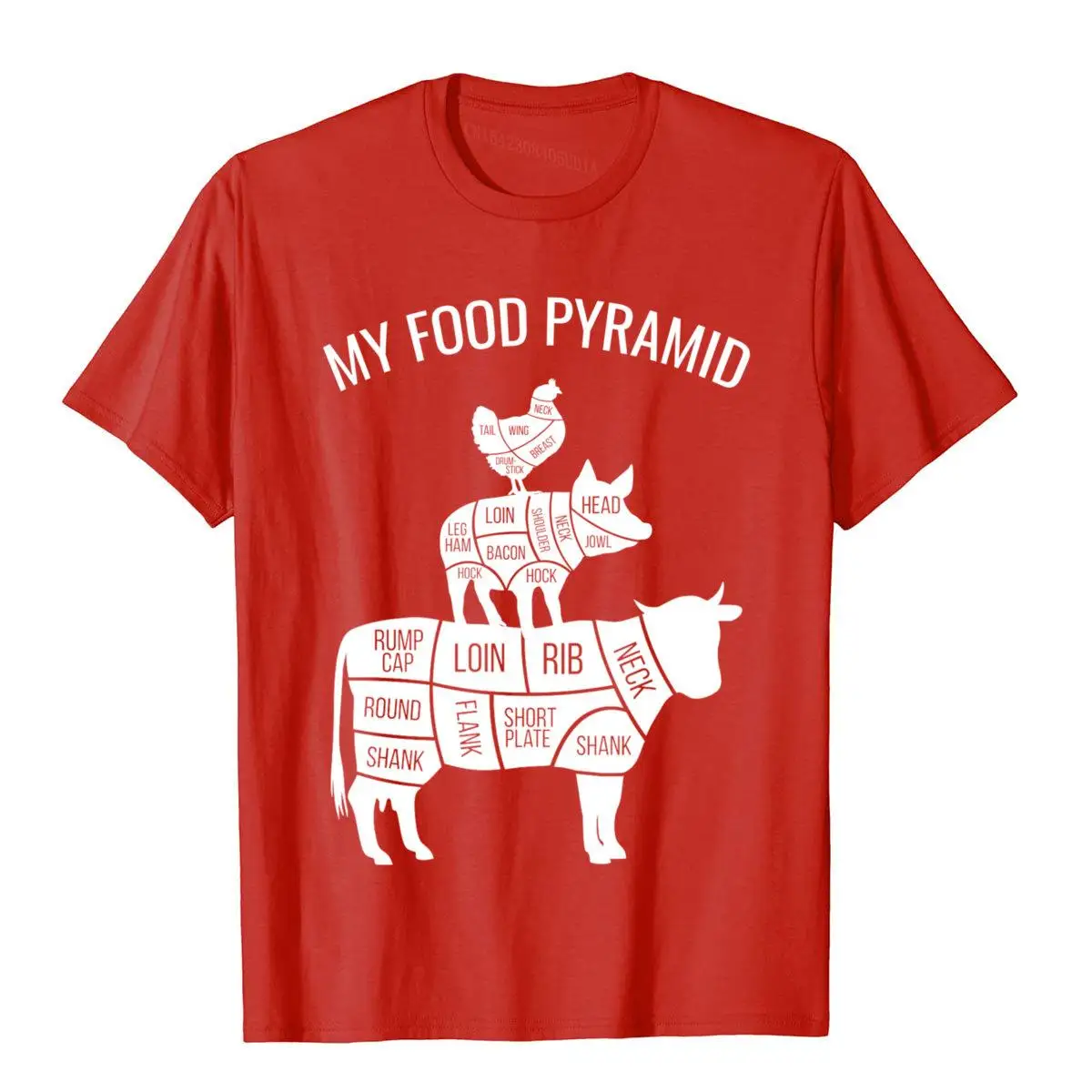 T-shirt Humour Carnivore Meat Eater - Pyramide Alimentaire Vintage, Coton, Unisexe, Neuf Avec étiquette