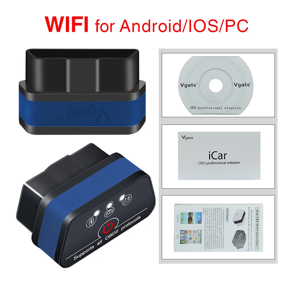 Vgate icar2 Bluetooth/Wifi OBD2 диагностический инструмент ELM327 Bluetooth OBD 2 сканер Mini ELM 327 WiFi для Android/IOS/PC считыватель кодов - Цвет: wifi
