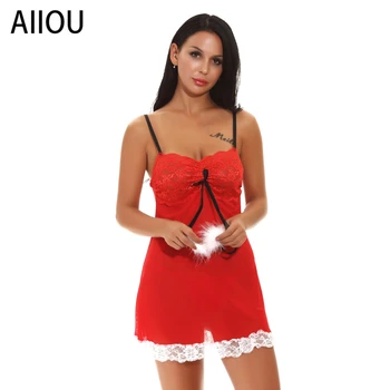 

AIIOU Sexy Christmas Lingerie Women Porno Red Lace See Through Clothes Babydoll Erotic Transparent Dress Sexy Lingerie Costumes
