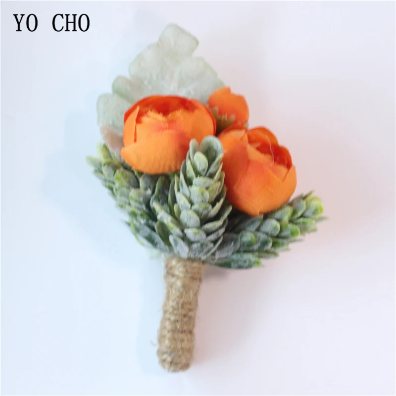 boutonniere-B YO CHO искусственный шелк Sasanqua цветок бутоньерка для жениха корсаж Свадебный браслет на запястье Розовый Оранжевый Свадебные принадлежности - Цвет: boutonniere-B